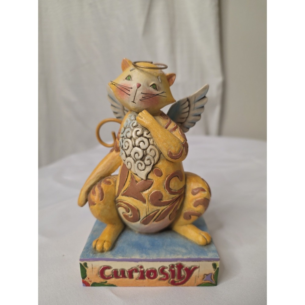 JIM SHORE HEARTWOOD CREEK 'CURIOSITY' ANGEL HALO WINGED WHIMSICAL CAT FIGURE EX
